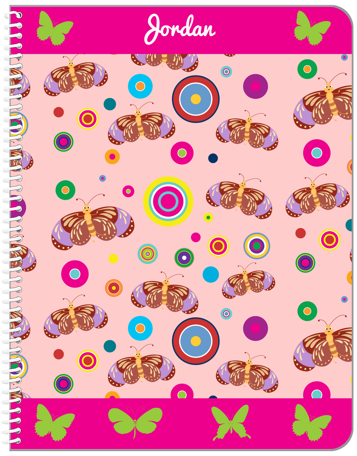 Personalized Butterfly Notebook IV - Pink Background - Brown Butterflies - Front View