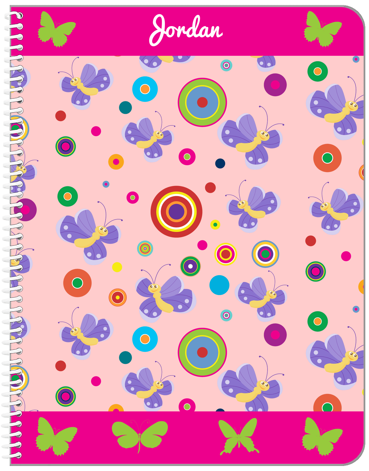 Personalized Butterfly Notebook IV - Pink Background - Purple Butterflies II - Front View