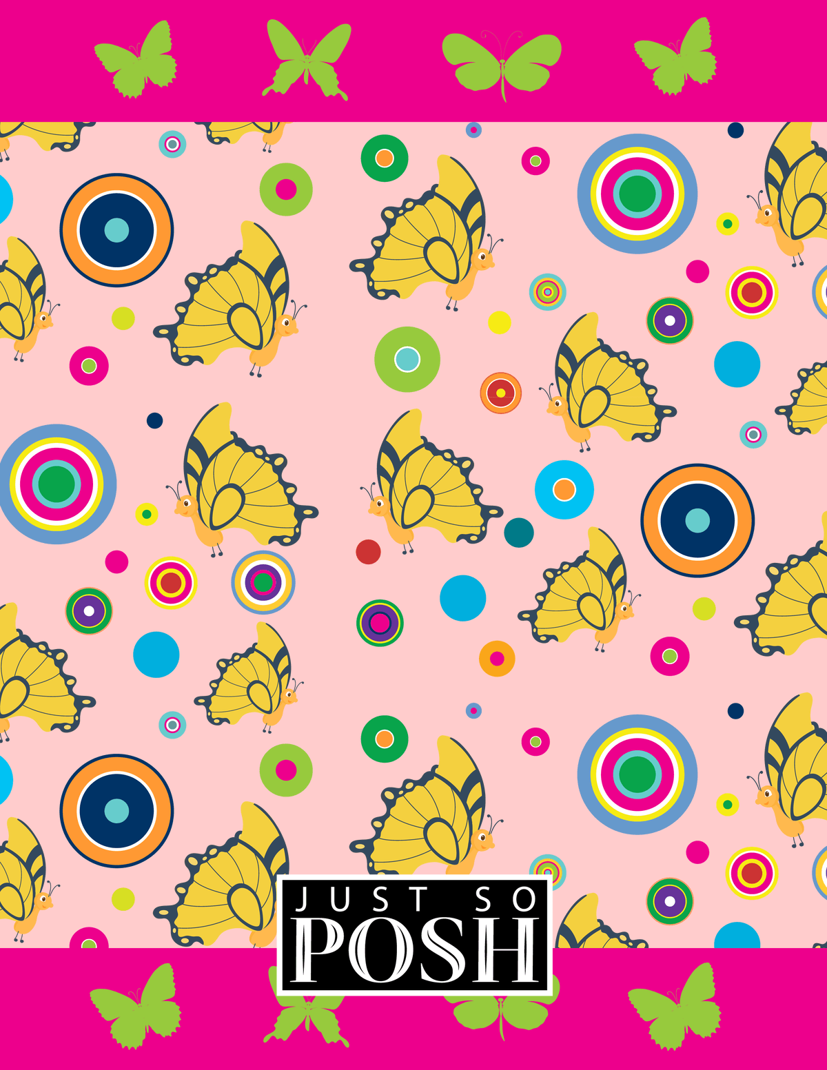 Personalized Butterfly Notebook IV - Pink Background - Yellow Butterflies II - Back View