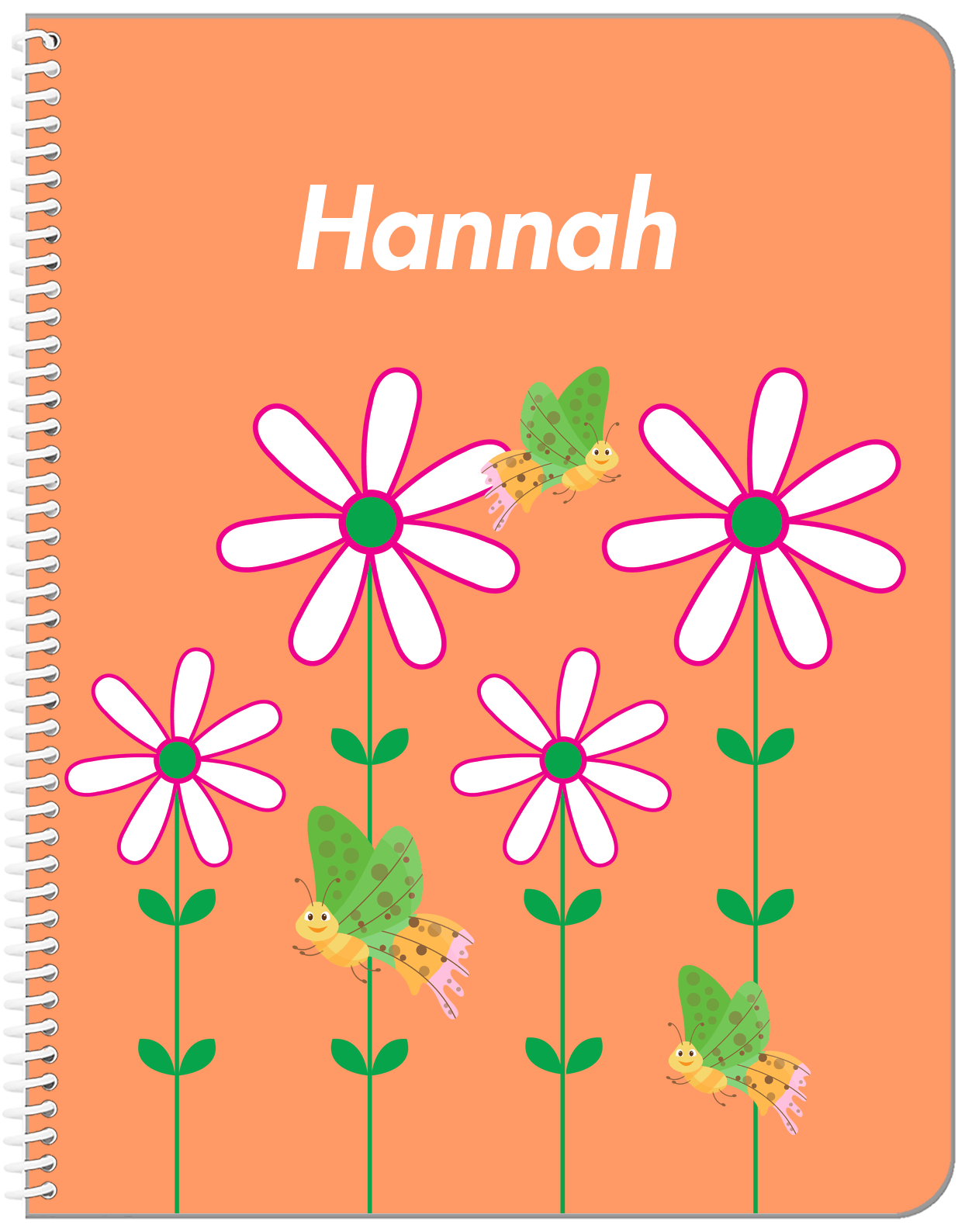 Personalized Butterfly Notebook V - Orange Background - Green Butterflies I - Front View