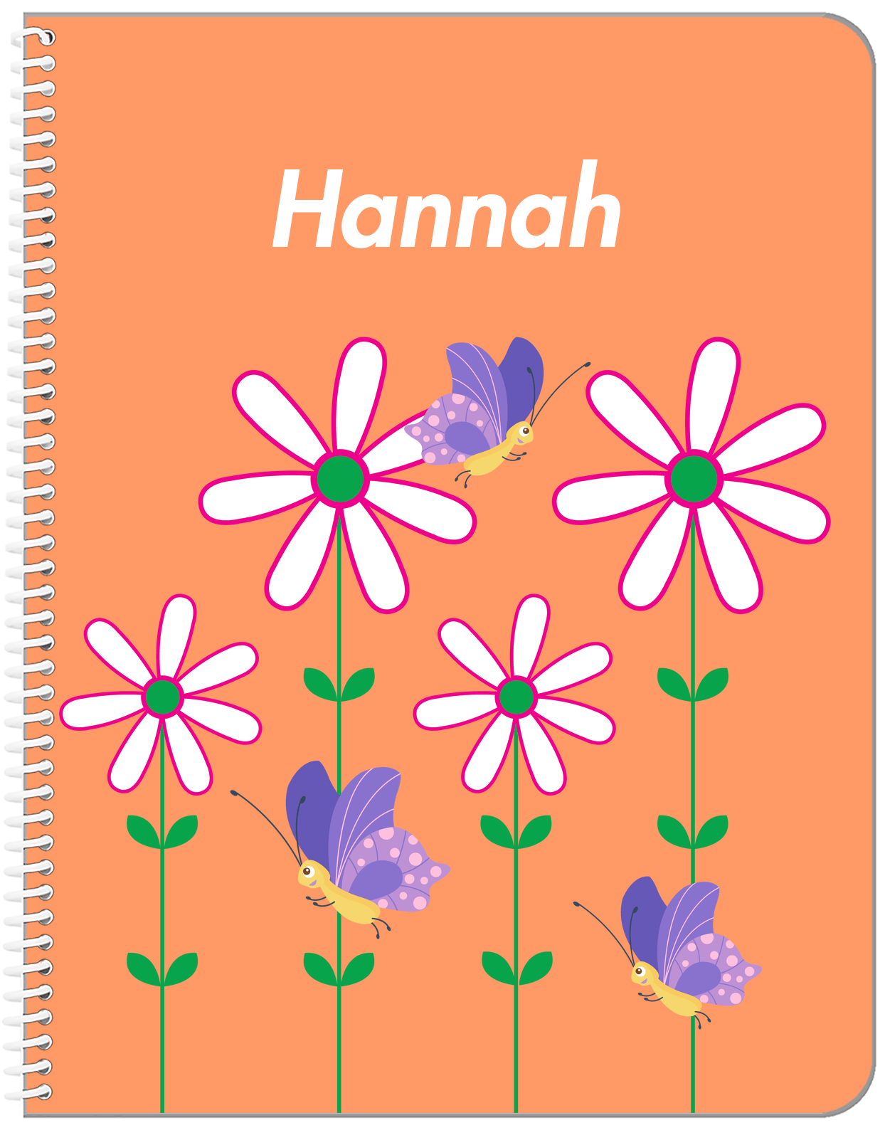 Personalized Butterfly Notebook V - Orange Background - Purple Butterflies I - Front View