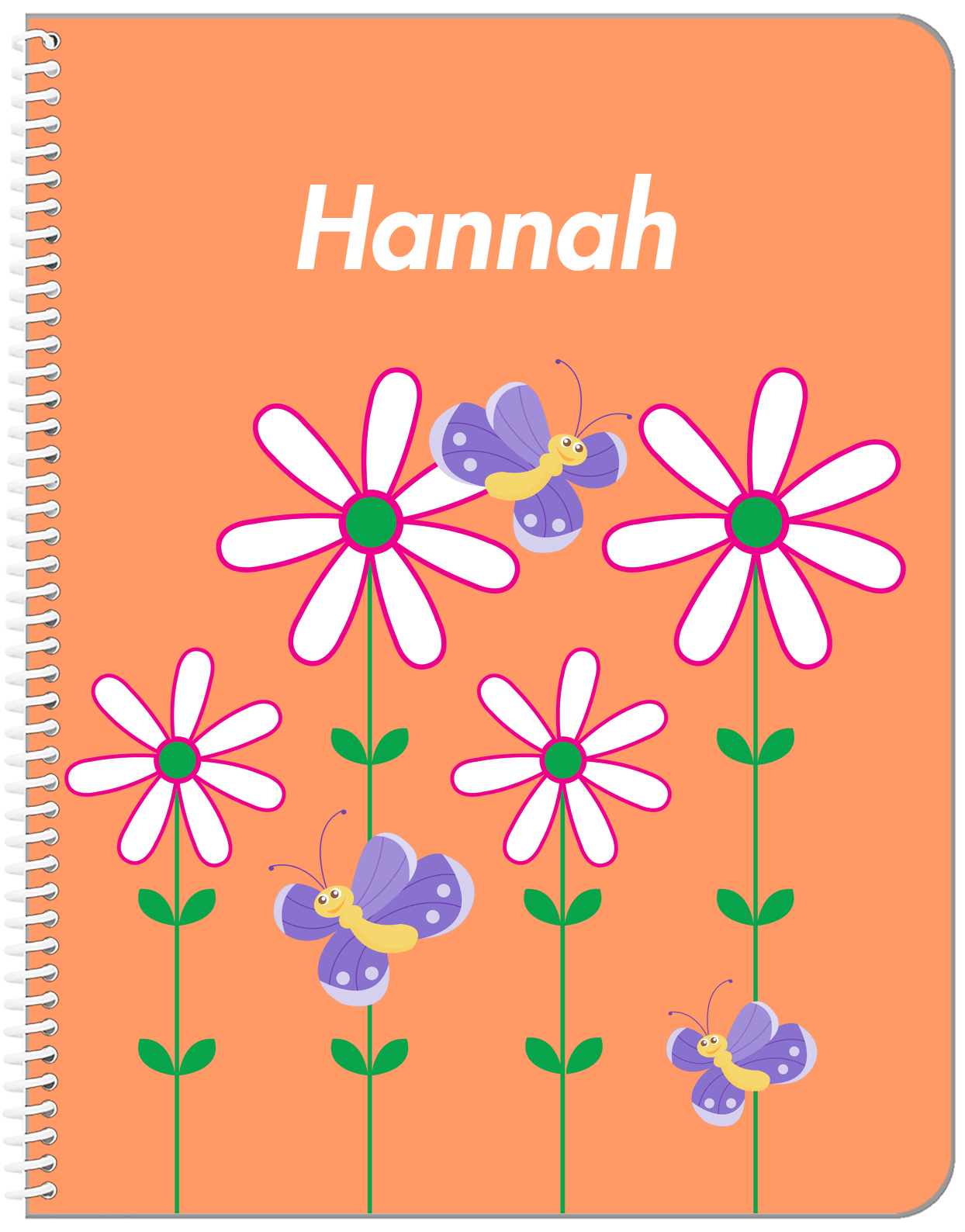 Personalized Butterfly Notebook V - Orange Background - Purple Butterflies II - Front View