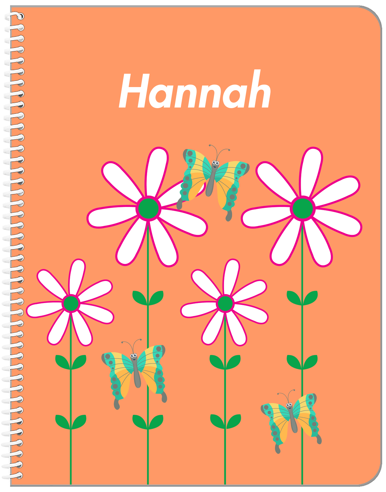 Personalized Butterfly Notebook V - Orange Background - Green Butterflies II - Front View