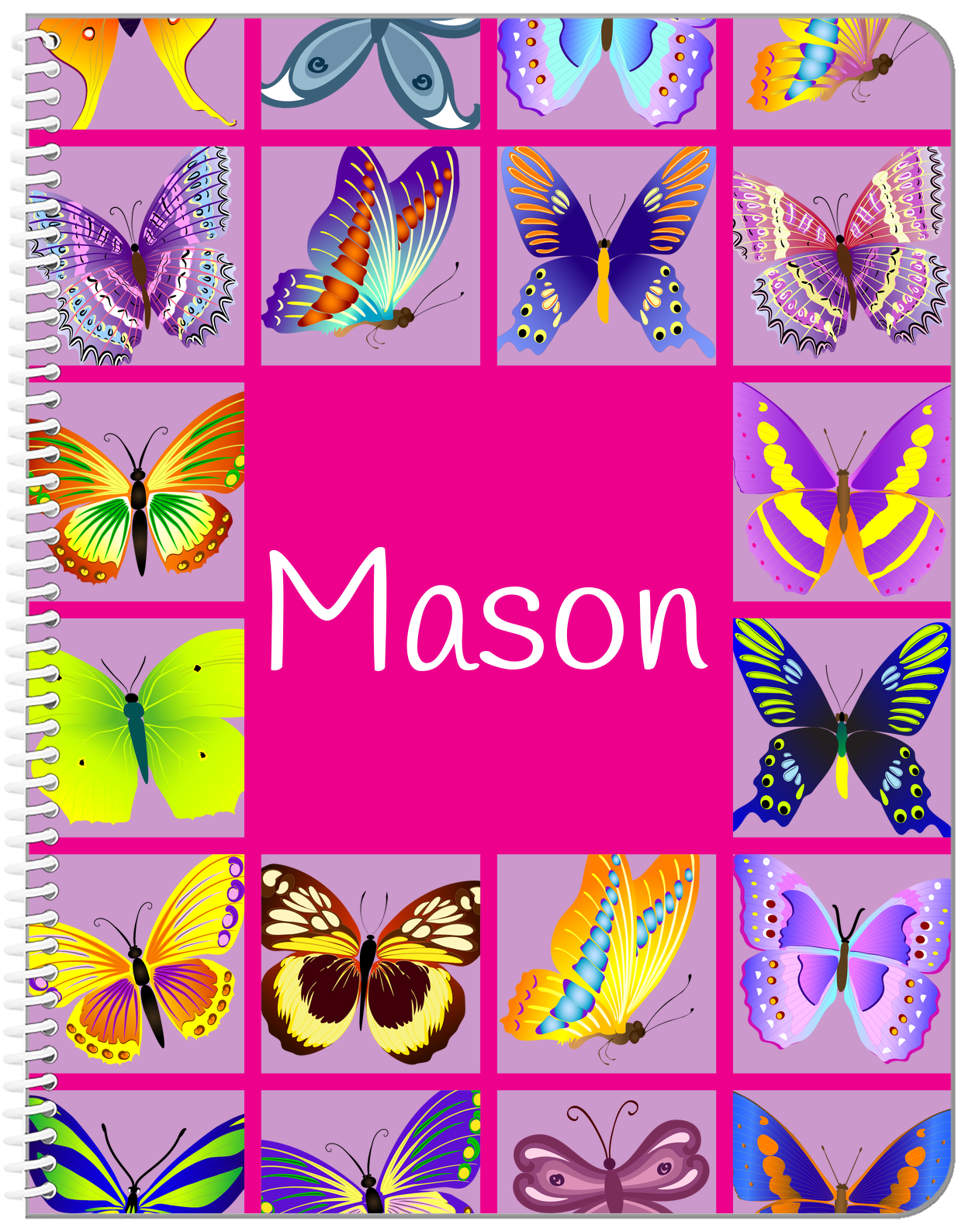 Personalized Butterfly Notebook VII - Pink Background - Front View