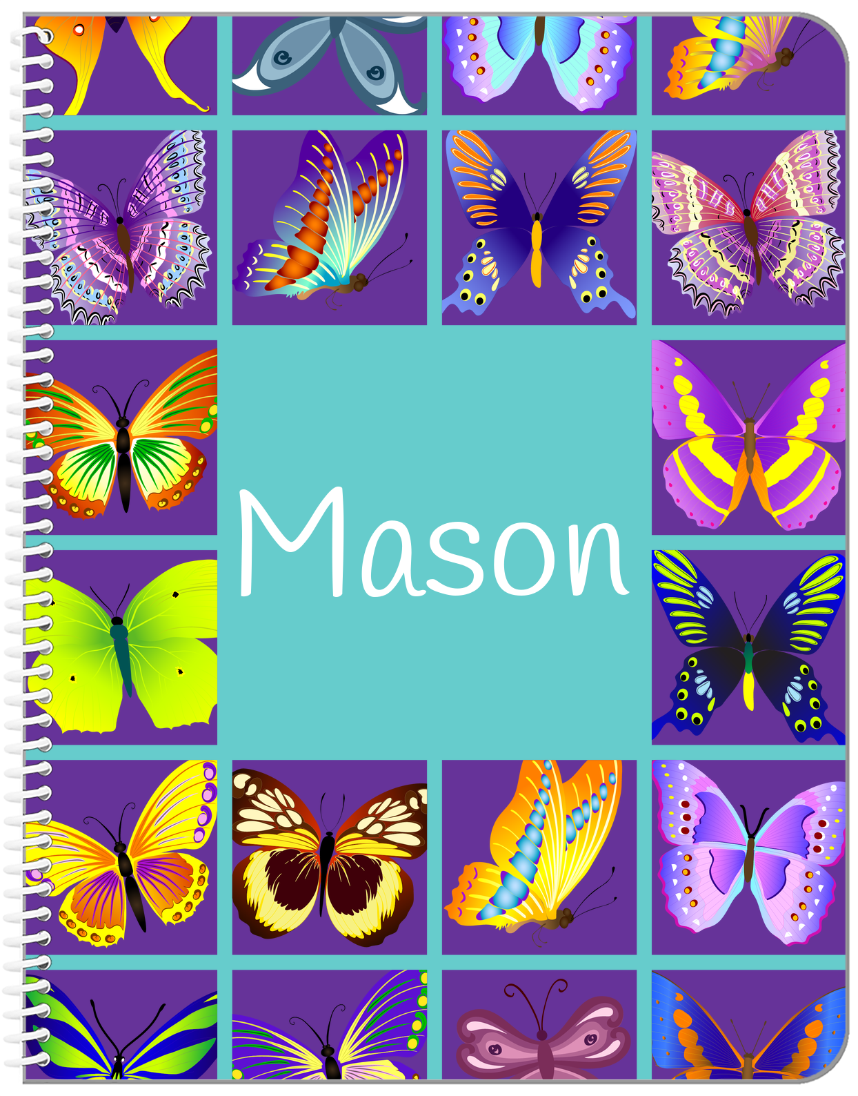 Personalized Butterfly Notebook VII - Teal Background - Front View