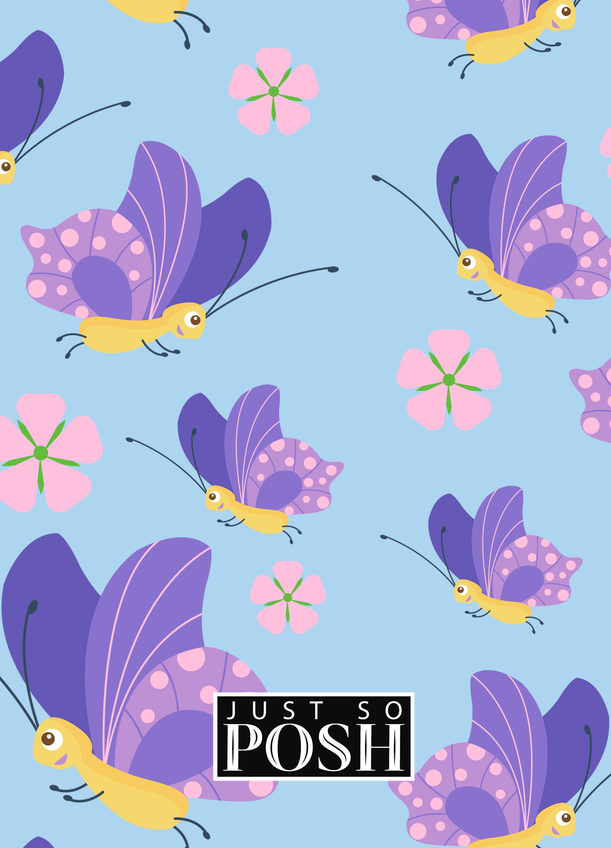 Personalized Butterfly Journal I - Blue Background - Purple Butterflies I - Back View