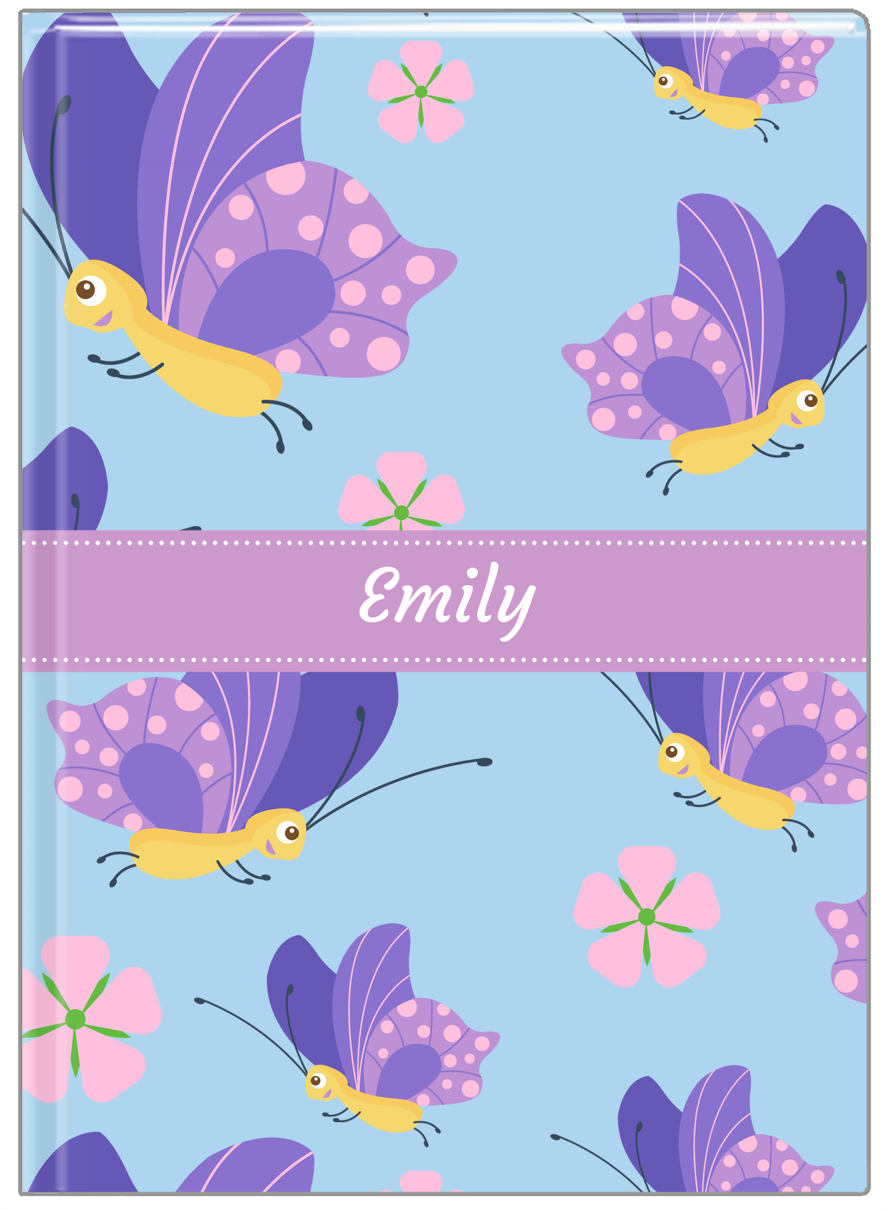Personalized Butterfly Journal I - Blue Background - Purple Butterflies I - Front View