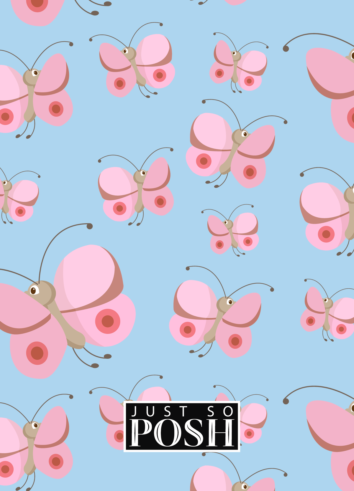 Personalized Butterfly Journal I - Blue Background - Pink Butterflies II - Back View