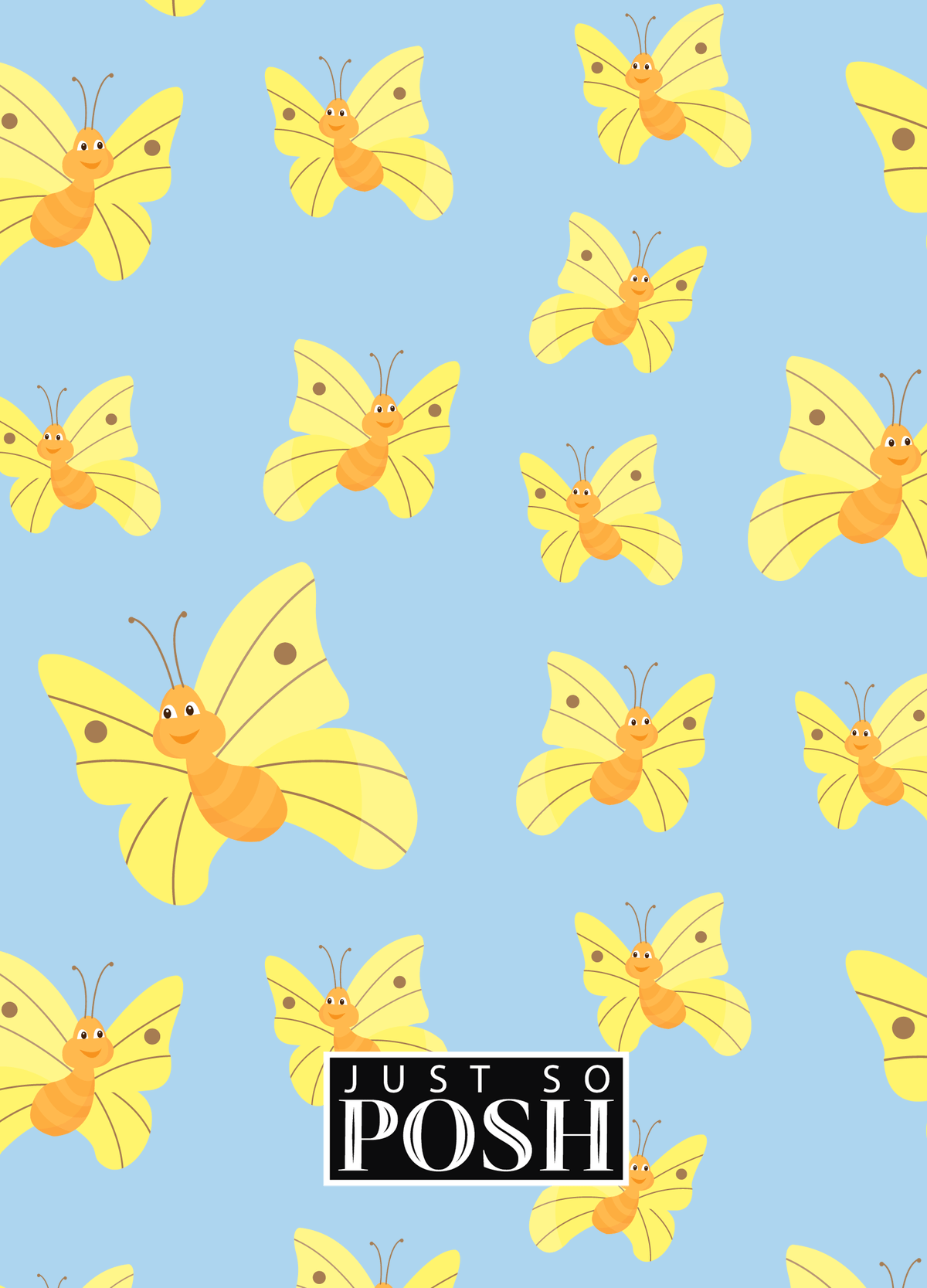 Personalized Butterfly Journal I - Blue Background - Yellow Butterflies I - Back View