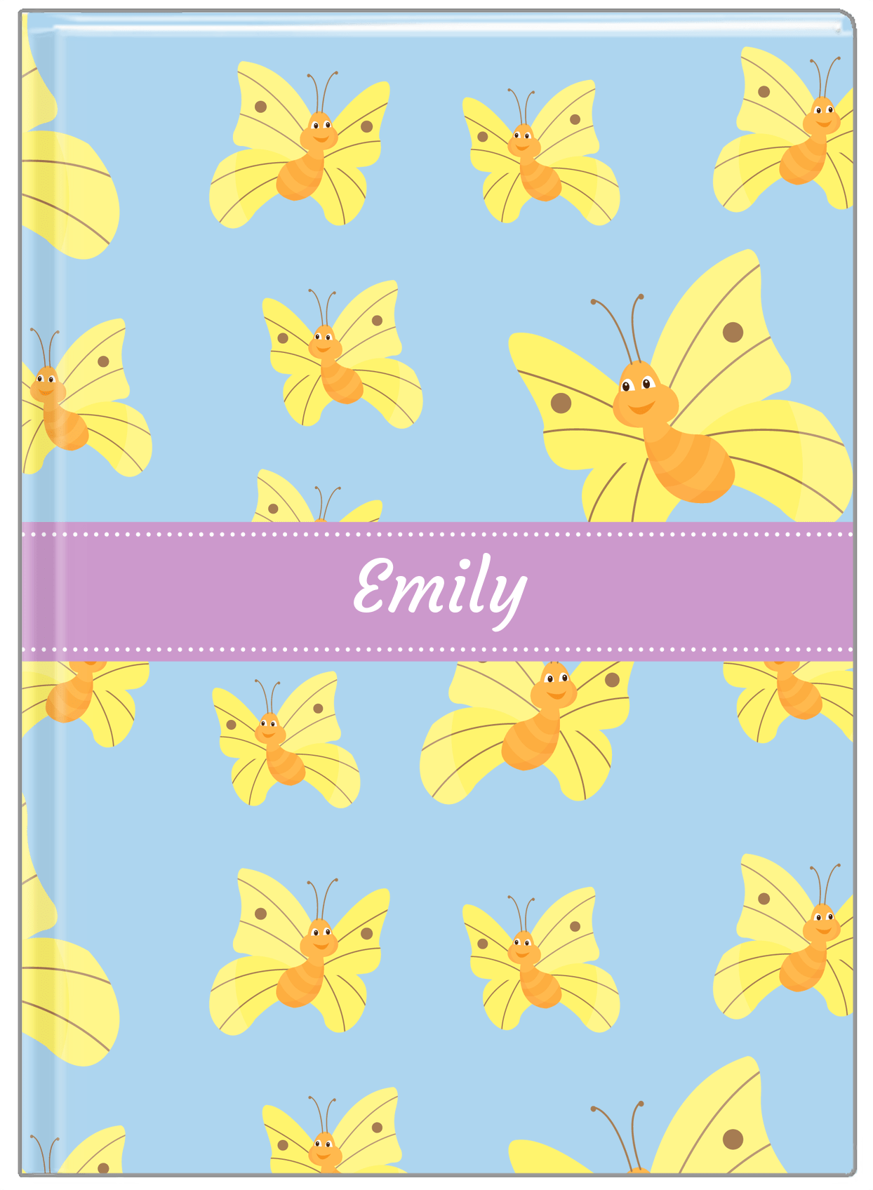 Personalized Butterfly Journal I - Blue Background - Yellow Butterflies I - Front View