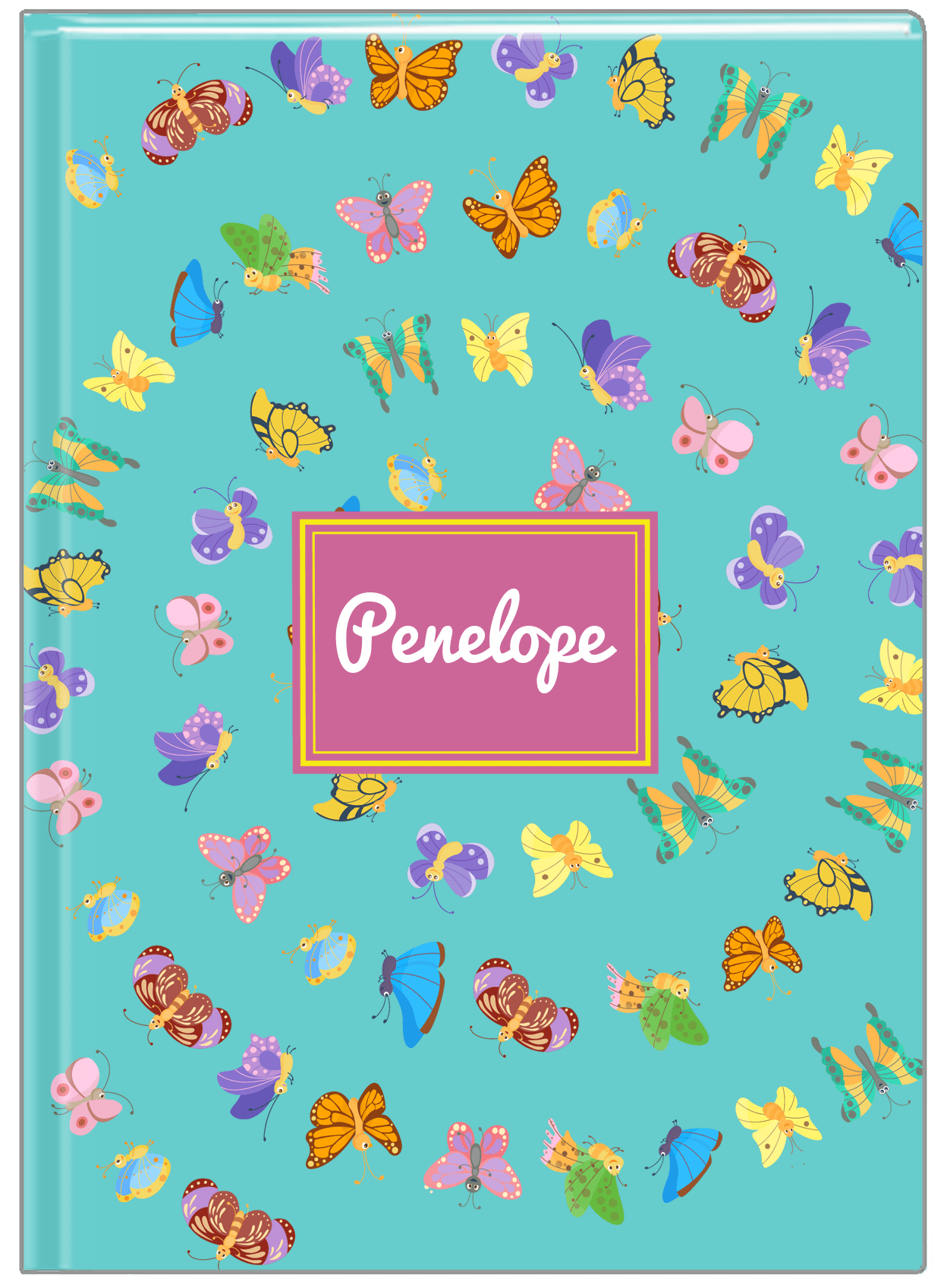 Personalized Butterfly Journal III - Teal Background - Rectangle Nameplate - Front View