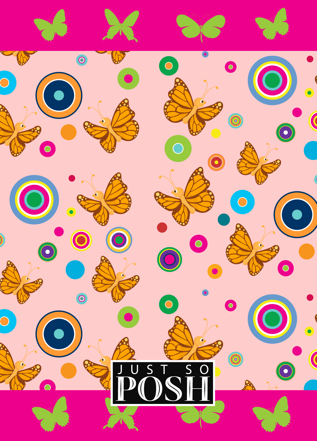 Personalized Butterfly Journal IV - Pink Background - Orange Butterflies - Back View