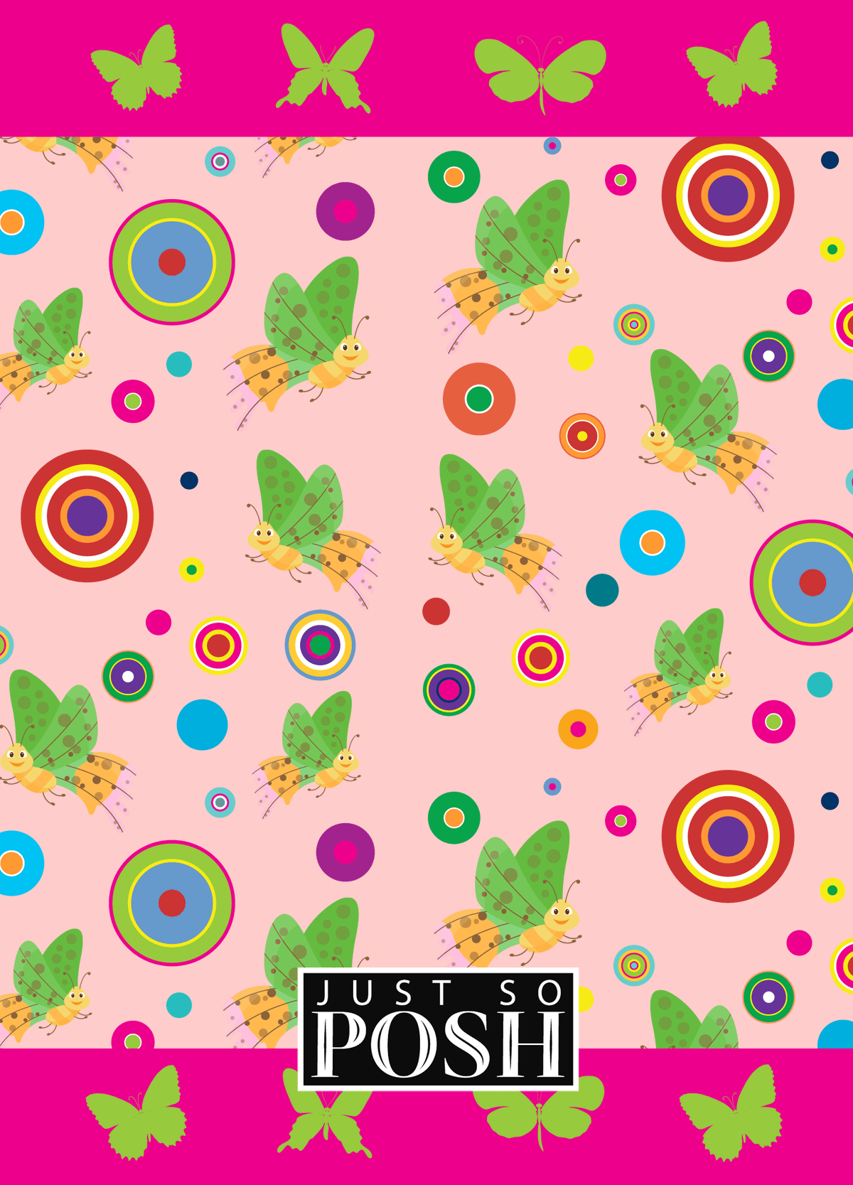 Personalized Butterfly Journal IV - Pink Background - Green Butterflies I - Back View
