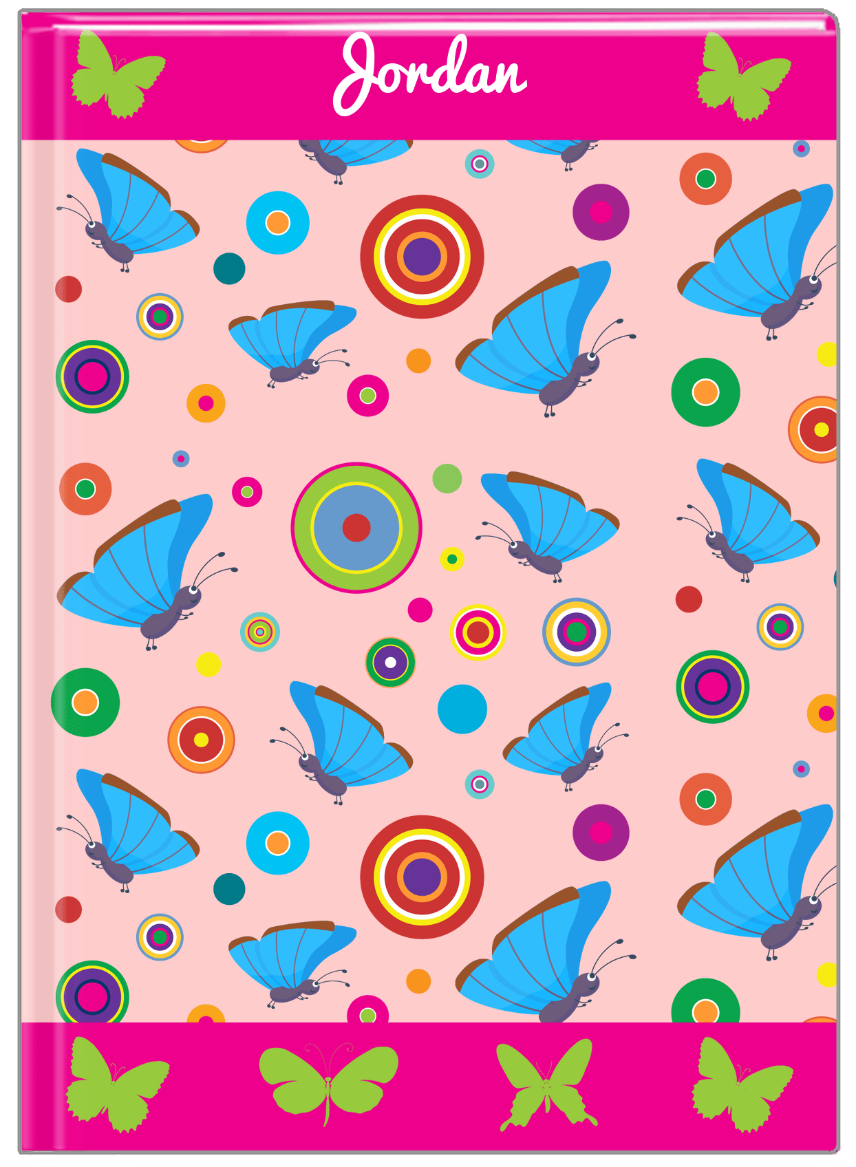 Personalized Butterfly Journal IV - Pink Background - Blue Butterflies I - Front View