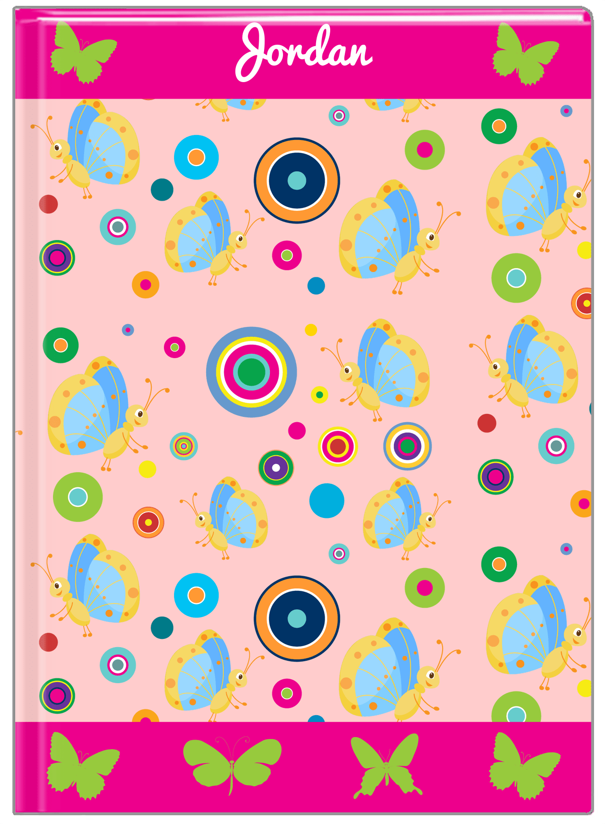 Personalized Butterfly Journal IV - Pink Background - Blue Butterflies II - Front View