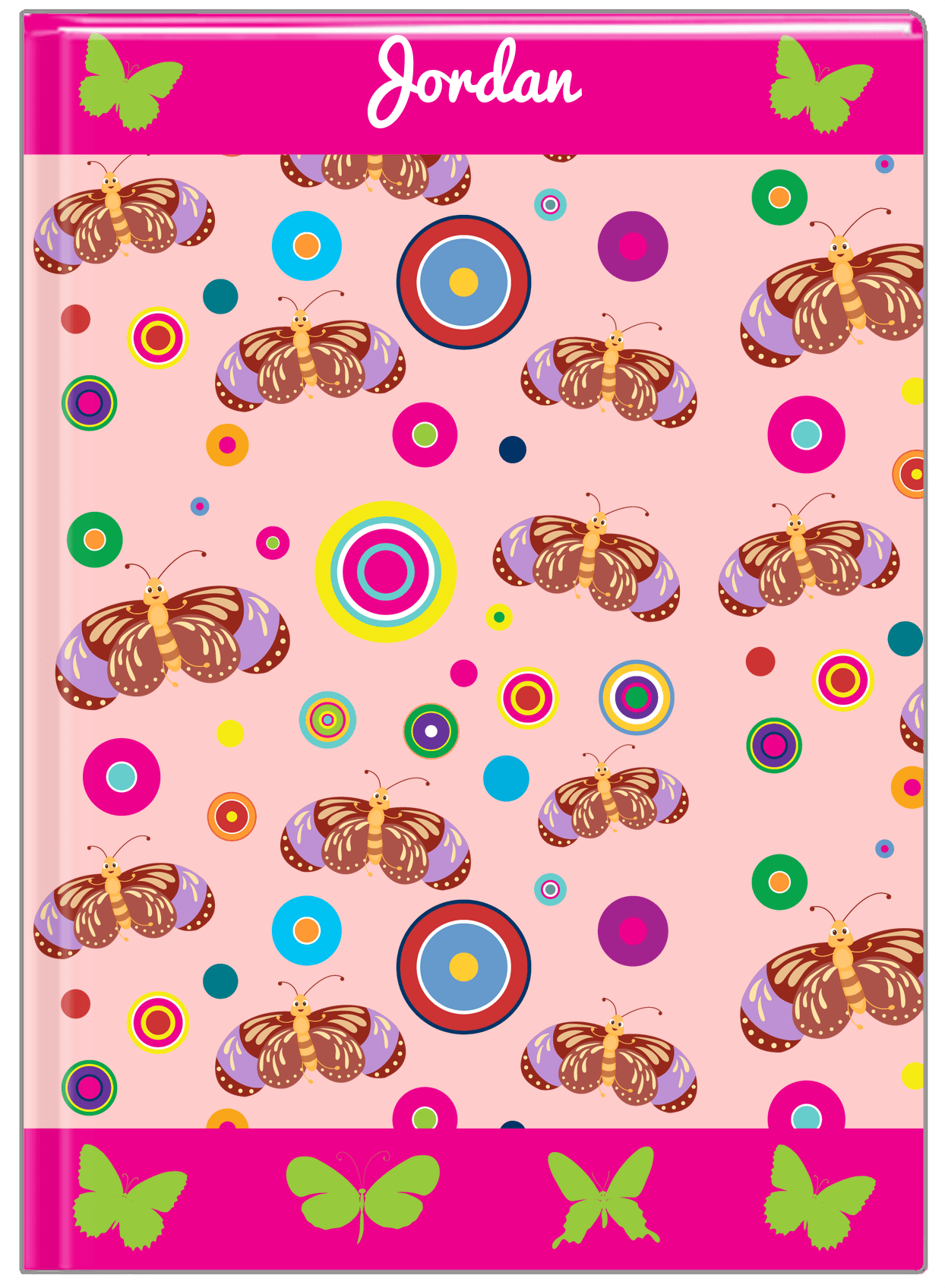Personalized Butterfly Journal IV - Pink Background - Brown Butterflies - Front View