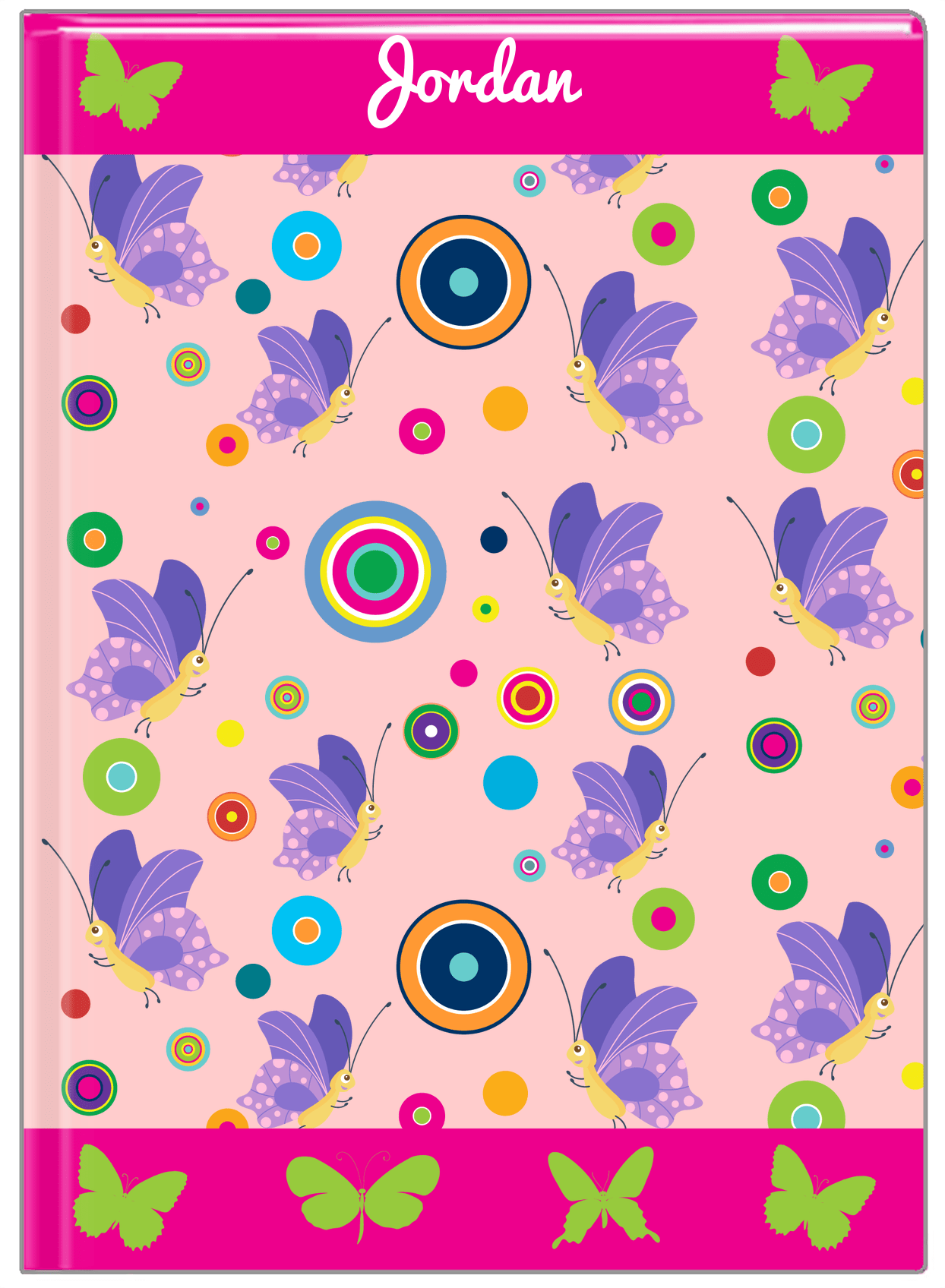 Personalized Butterfly Journal IV - Pink Background - Purple Butterflies I - Front View