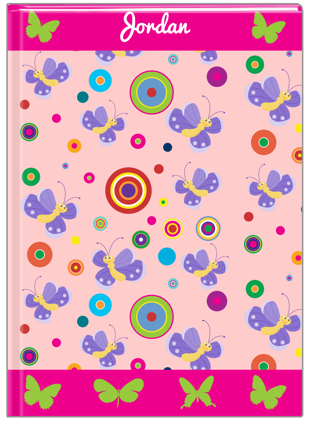 Personalized Butterfly Journal IV - Pink Background - Purple Butterflies II - Front View