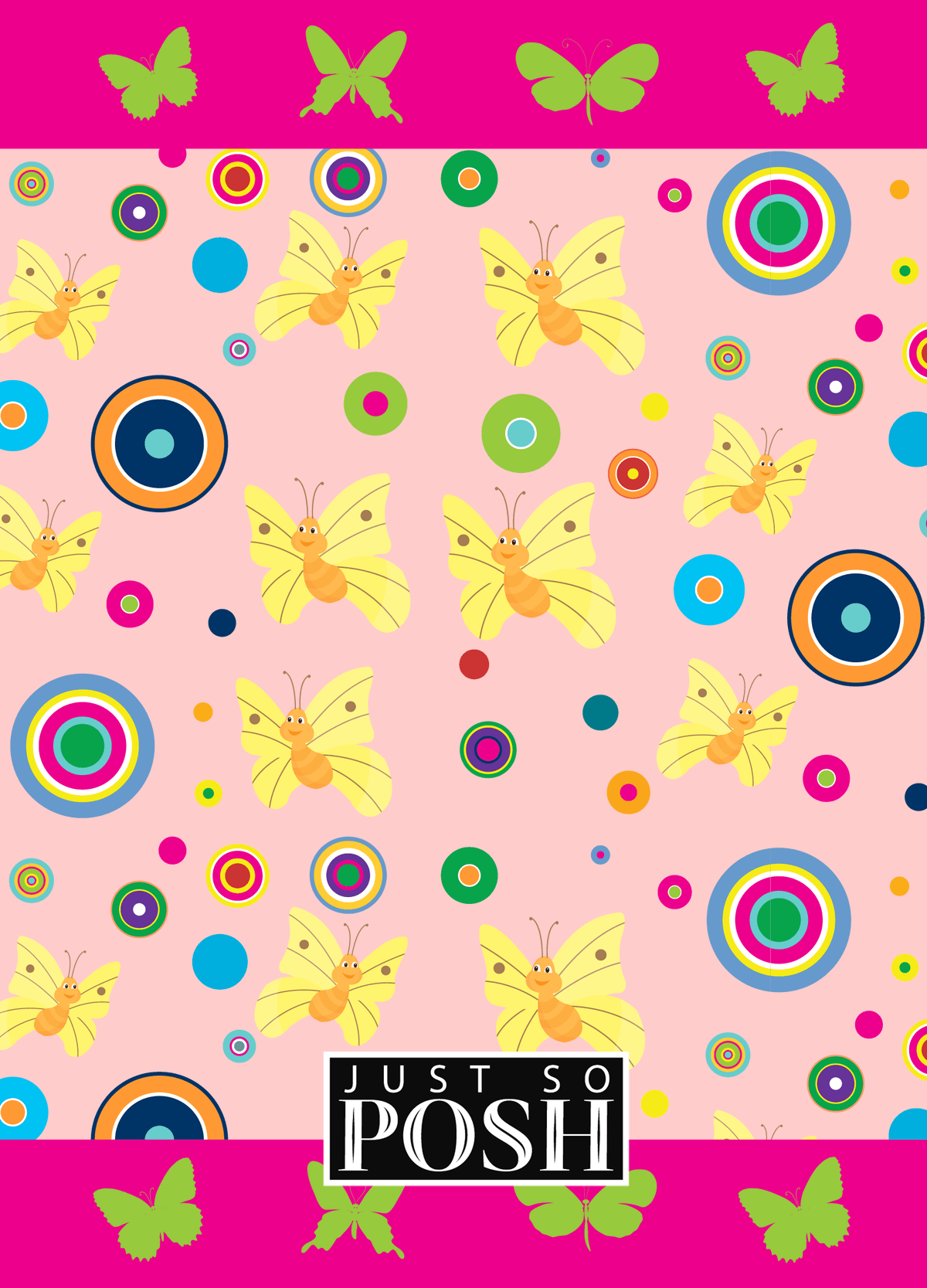 Personalized Butterfly Journal IV - Pink Background - Yellow Butterflies I - Back View