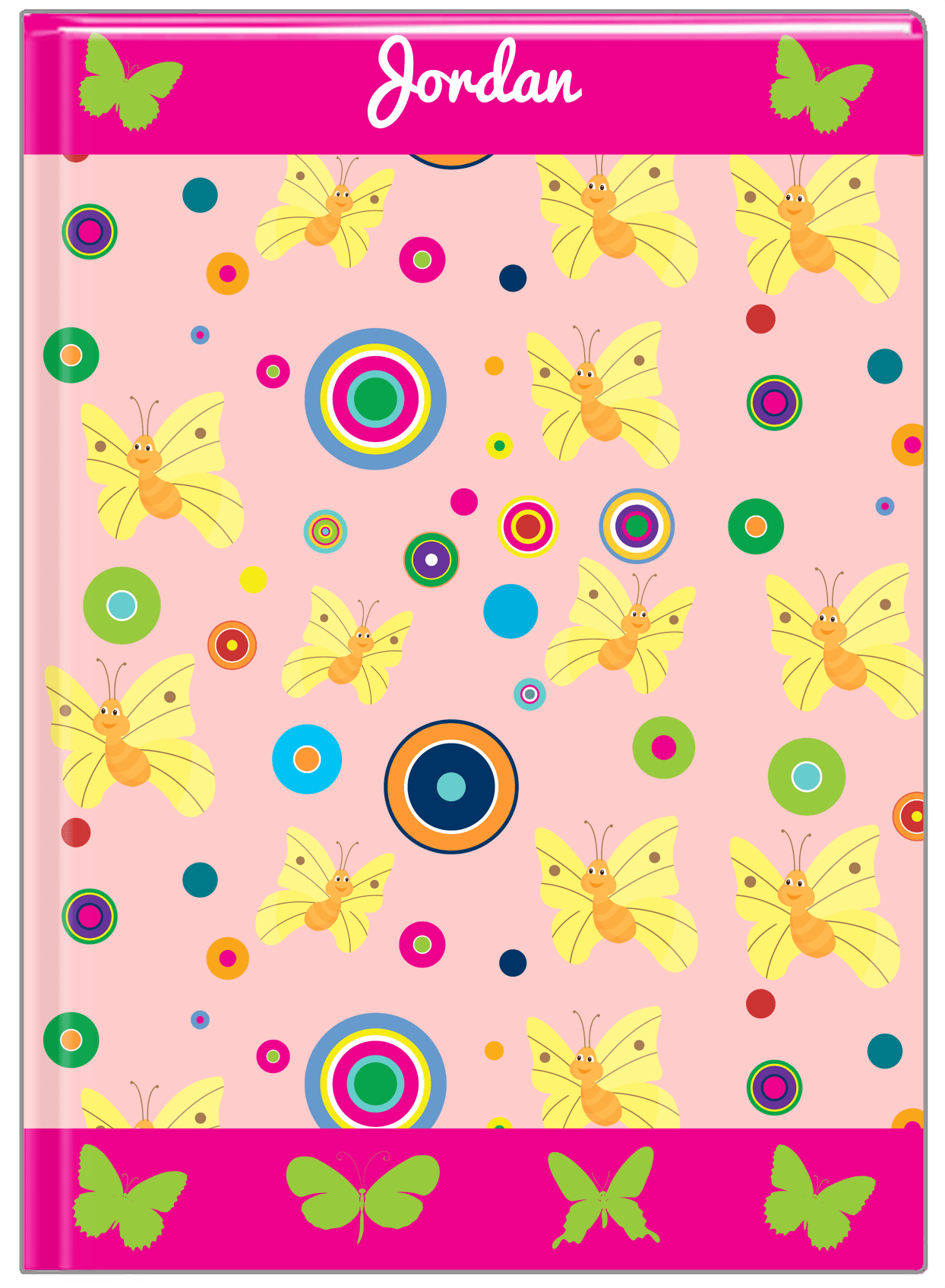 Personalized Butterfly Journal IV - Pink Background - Yellow Butterflies I - Front View