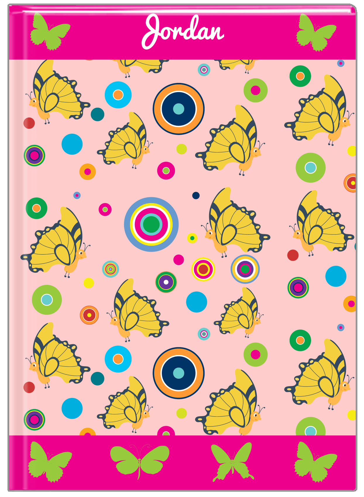 Personalized Butterfly Journal IV - Pink Background - Yellow Butterflies II - Front View