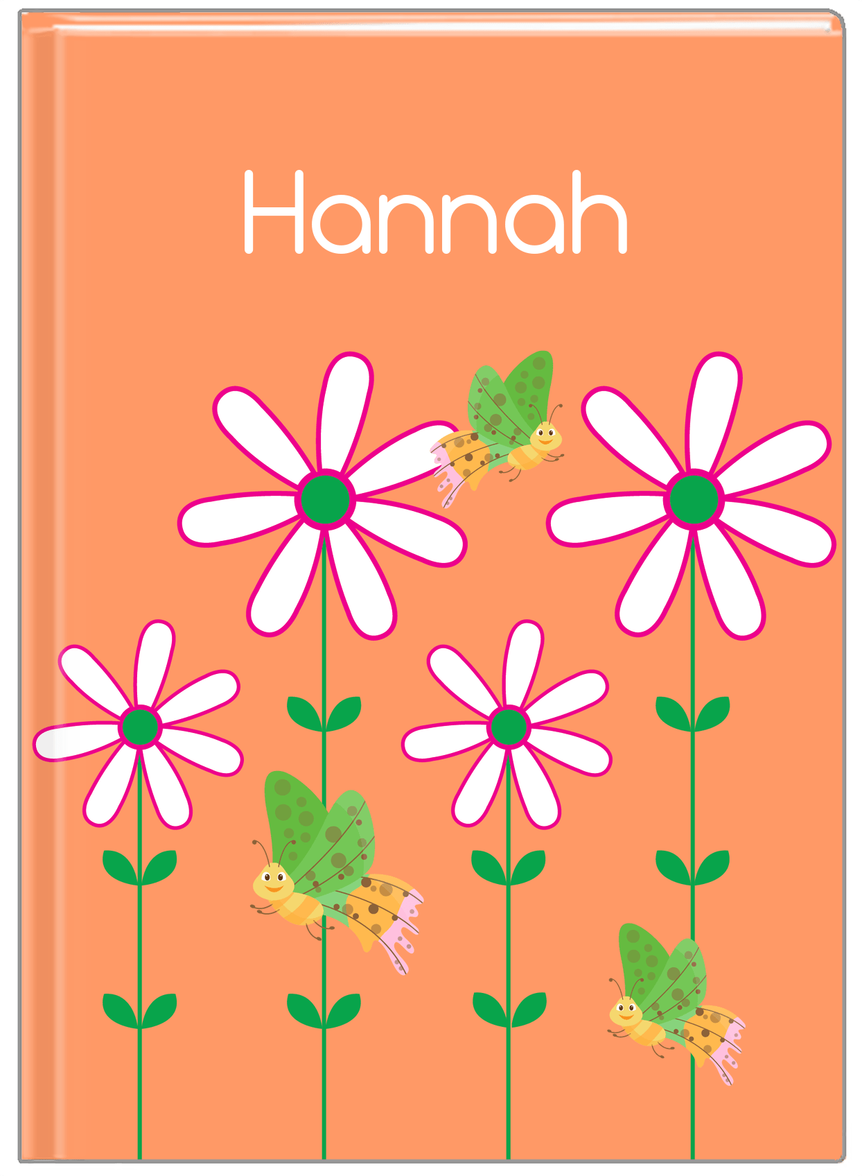 Personalized Butterfly Journal V - Orange Background - Green Butterflies I - Front View