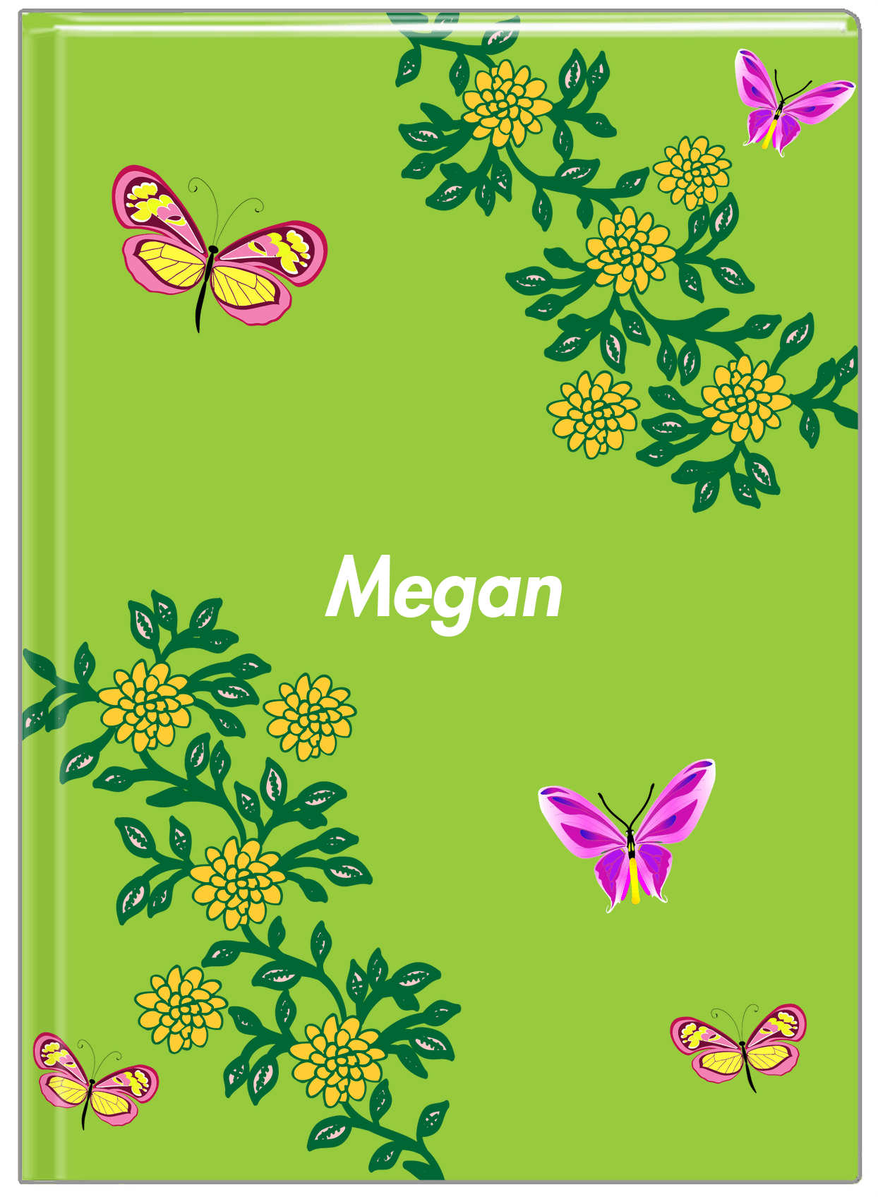 Personalized Butterfly Journal IX - Green Background - Pink Butterflies I - Front View