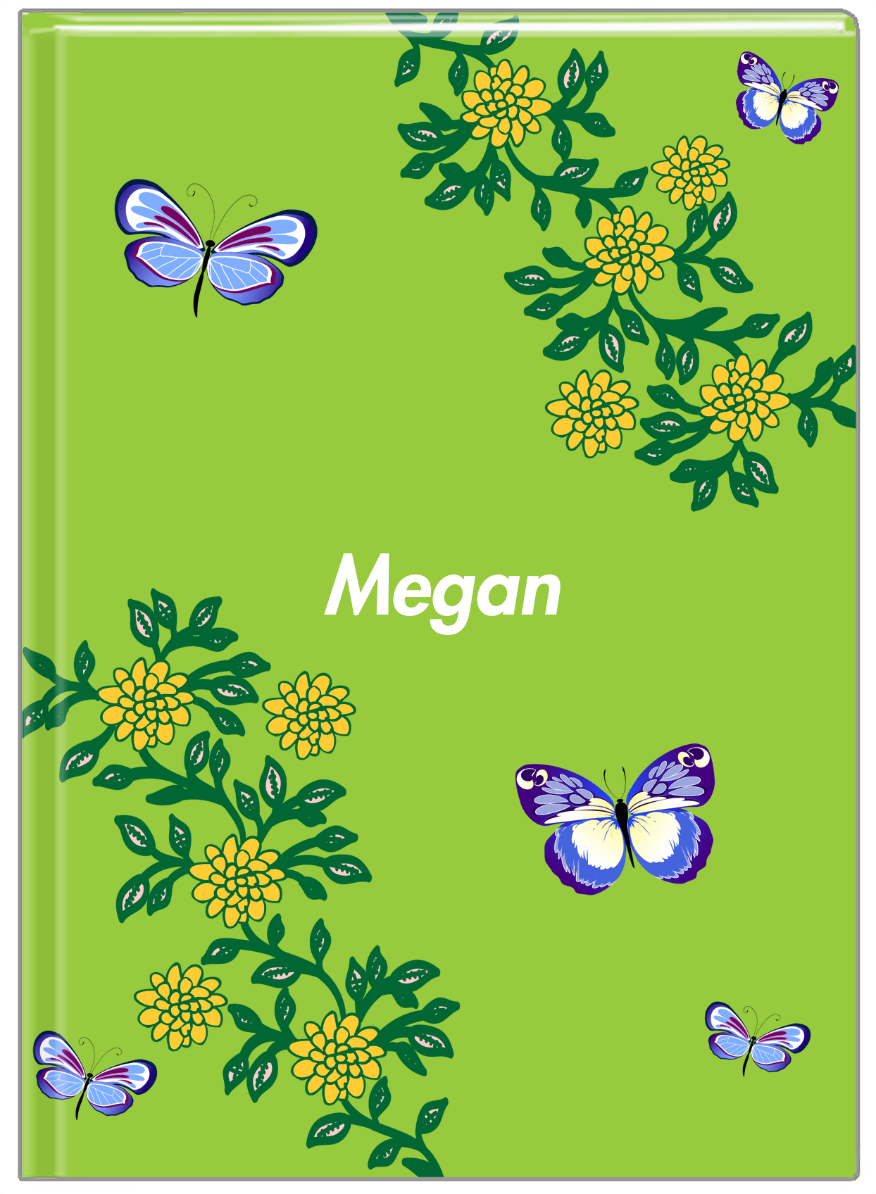 Personalized Butterfly Journal IX - Green Background - Blue Butterflies II - Front View