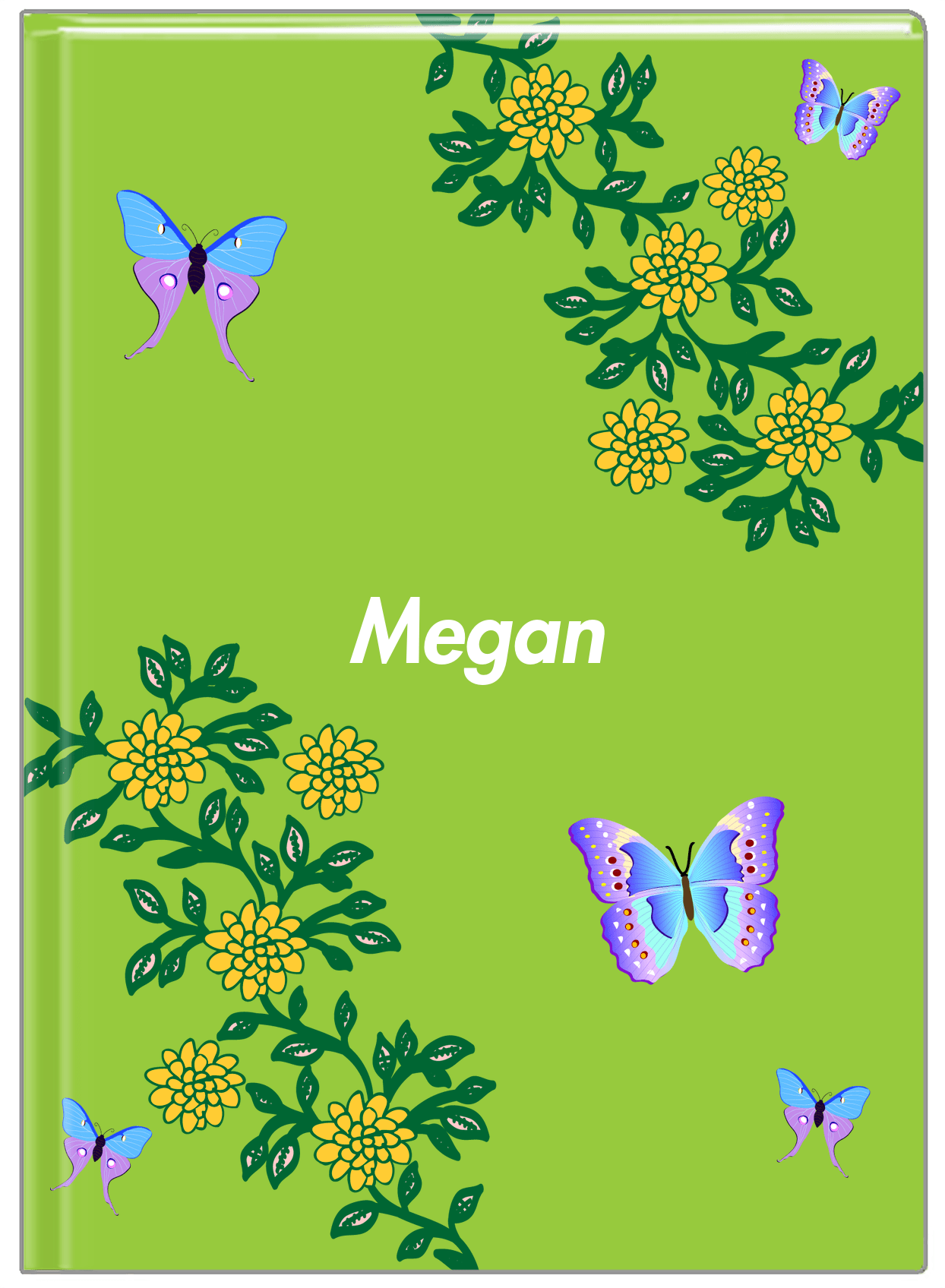 Personalized Butterfly Journal IX - Green Background - Blue Butterflies III - Front View