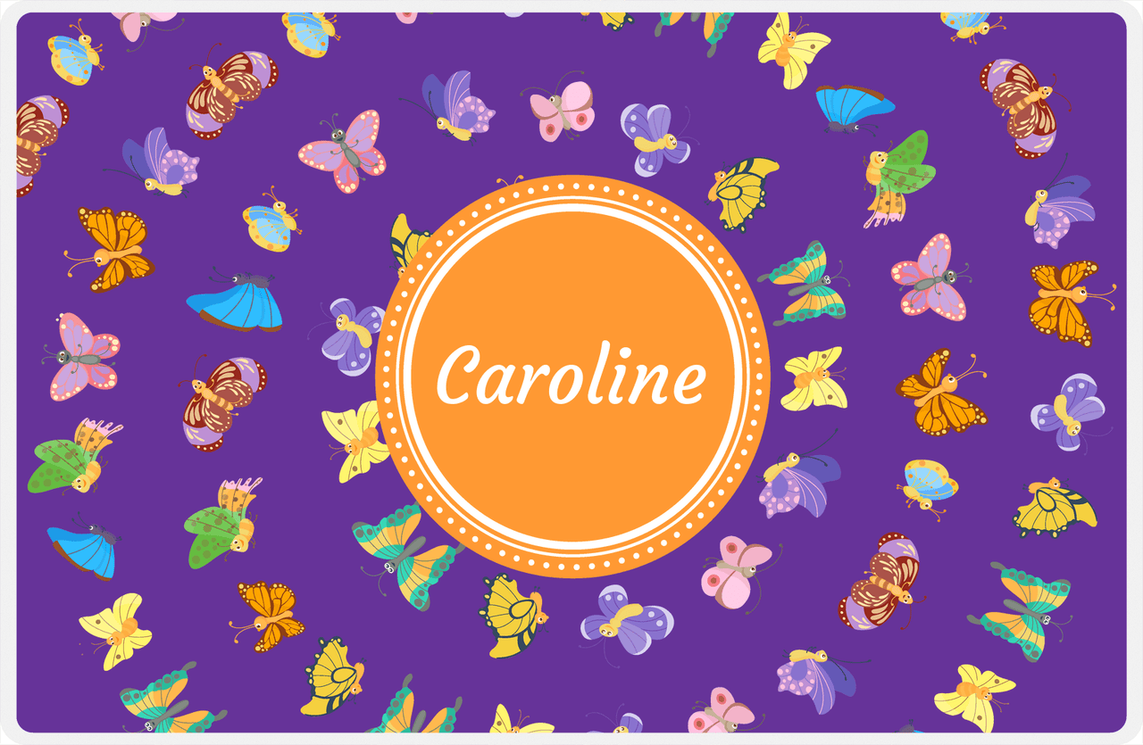 Personalized Butterfly Placemat III - Purple Background - Circle Nameplate -  View