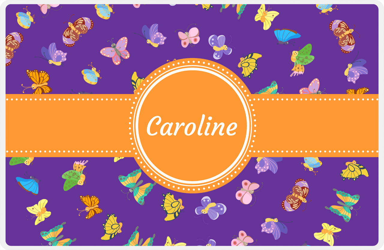 Personalized Butterfly Placemat III - Purple Background - Circle Ribbon Nameplate -  View