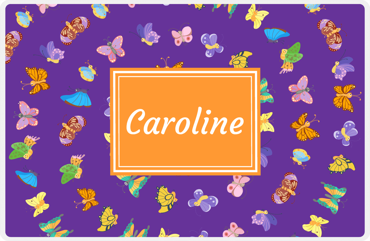 Personalized Butterfly Placemat III - Purple Background - Rectangle Nameplate -  View