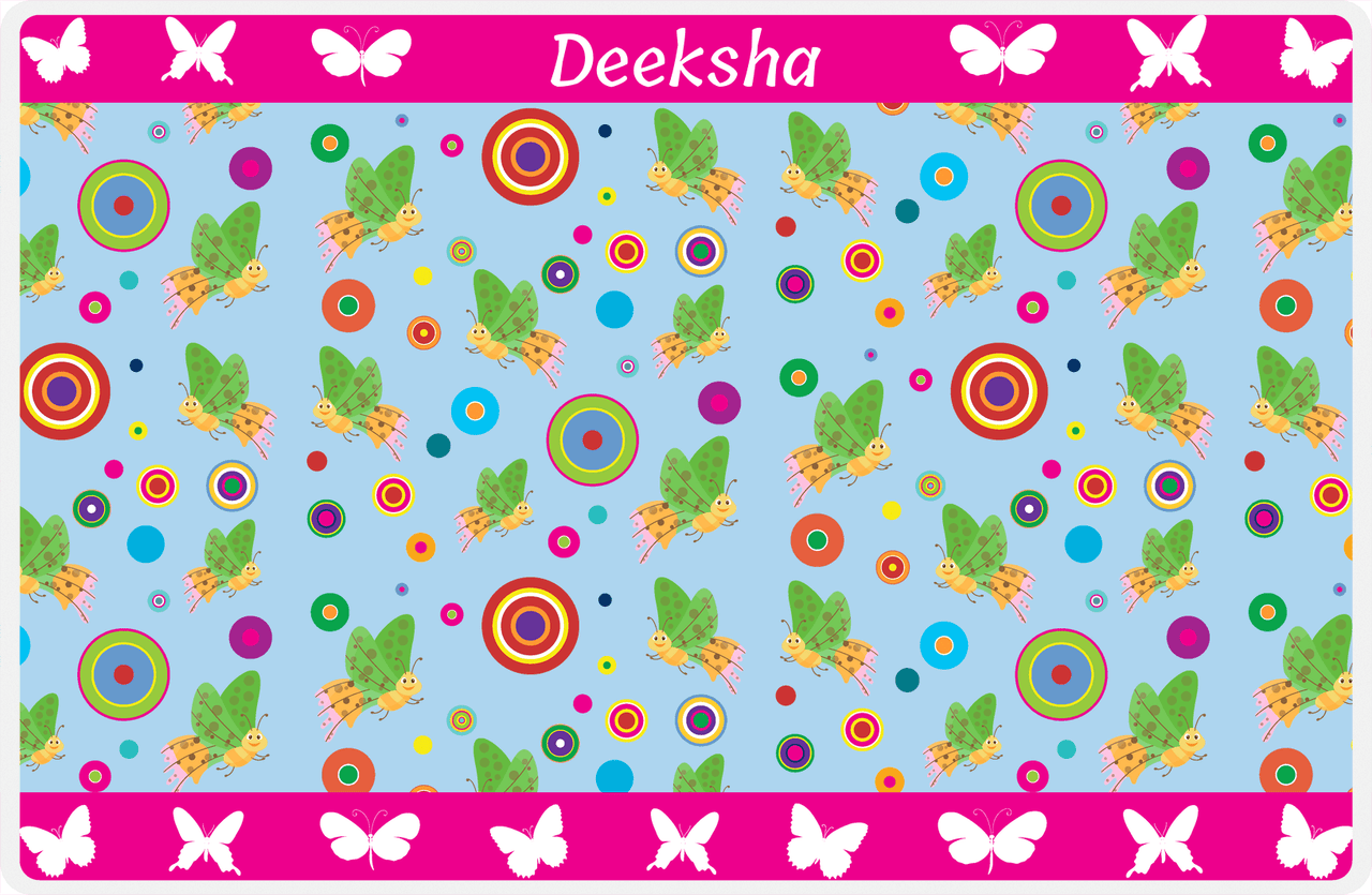 Personalized Butterfly Placemat IV - Blue Background - Green Butterflies I -  View