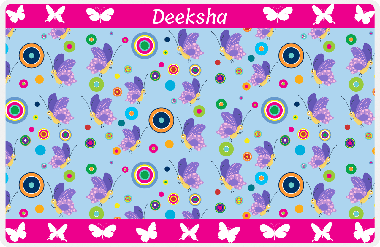 Personalized Butterfly Placemat IV - Blue Background - Purple Butterflies I -  View