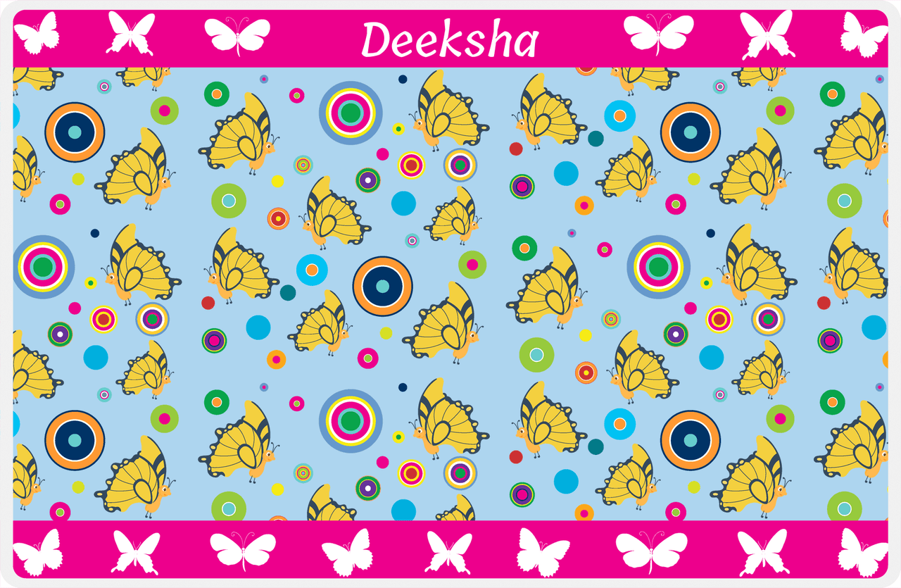 Personalized Butterfly Placemat IV - Blue Background - Yellow Butterflies II -  View