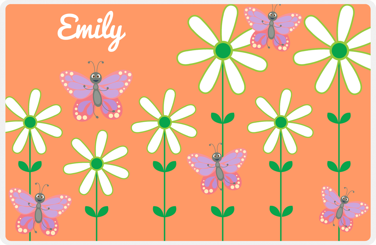 Personalized Butterfly Placemat V - Orange Background - Pink Butterflies I -  View
