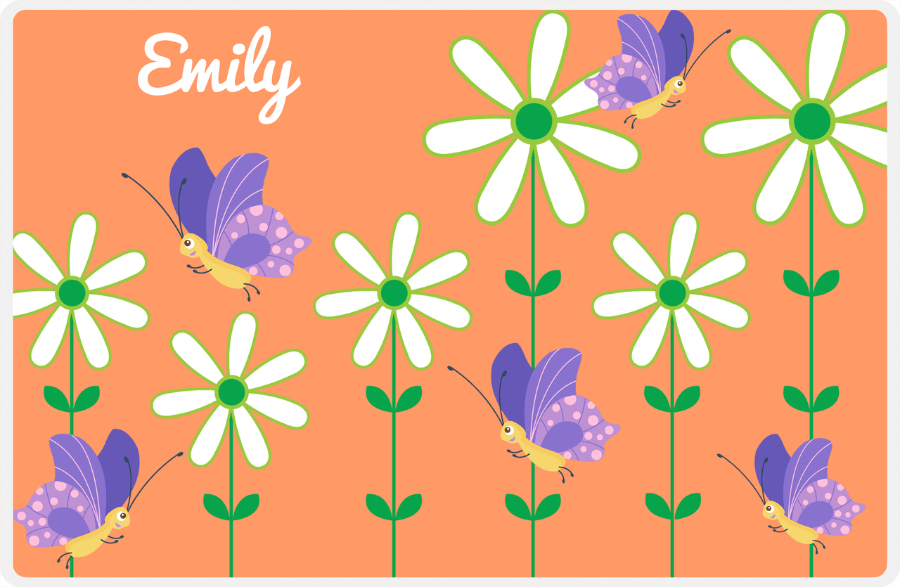 Personalized Butterfly Placemat V - Orange Background - Purple Butterflies I -  View