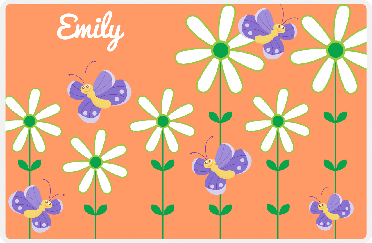 Personalized Butterfly Placemat V - Orange Background - Purple Butterflies II -  View