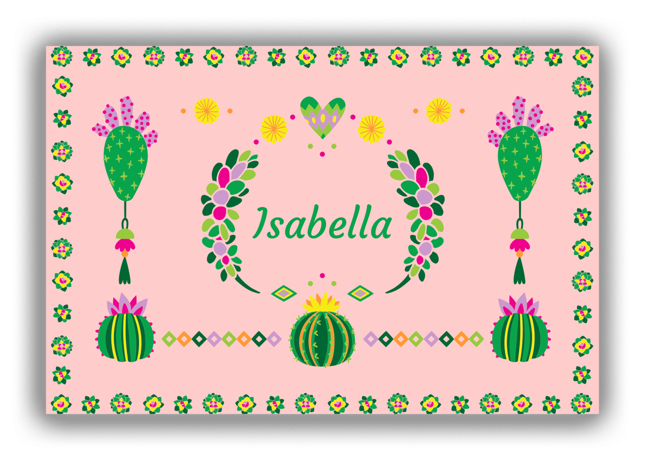 Personalized Cactus / Succulent Canvas Wrap & Photo Print IV - Cactus Wreath - Pink Background - Front View