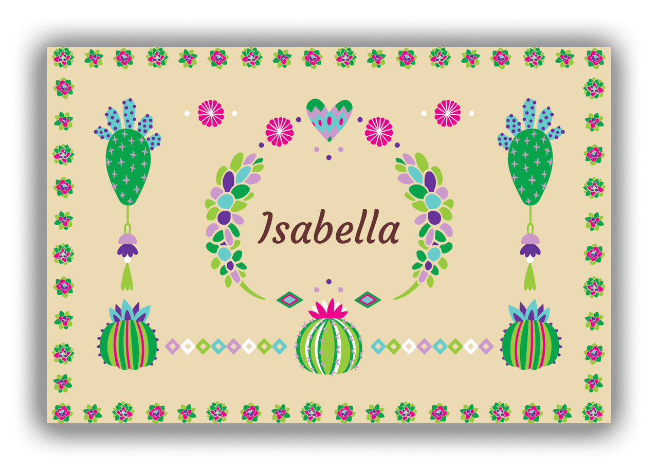 Personalized Cactus / Succulent Canvas Wrap & Photo Print IV - Cactus Wreath - Tan Background - Front View