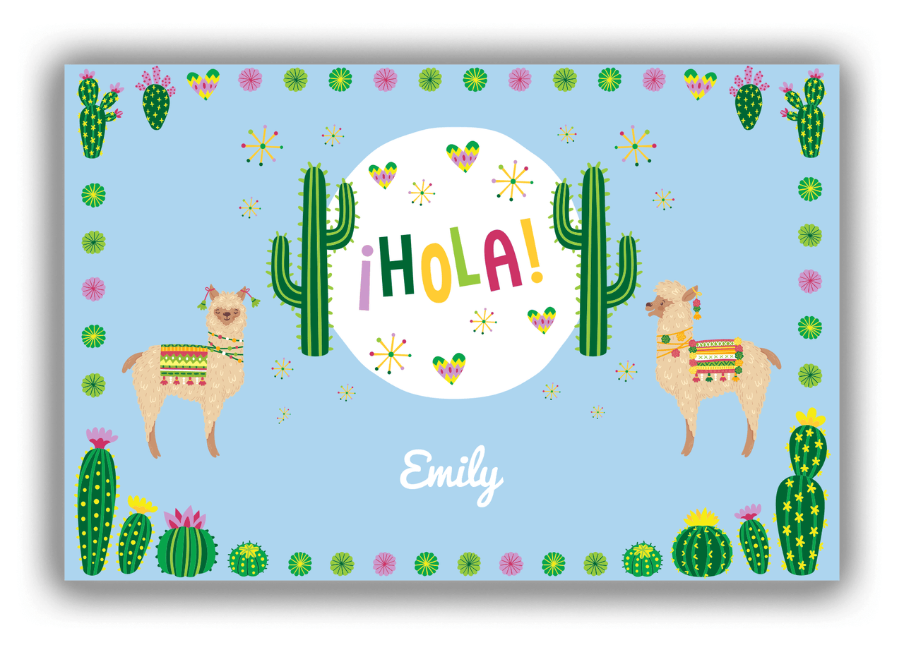 Personalized Cactus / Succulent Canvas Wrap & Photo Print VII - Hola Alpaca - Blue Background - Front View