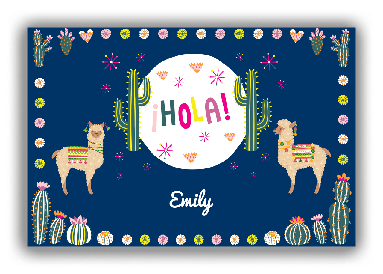 Personalized Cactus / Succulent Canvas Wrap & Photo Print VII - Hola Alpaca - Navy Background - Front View