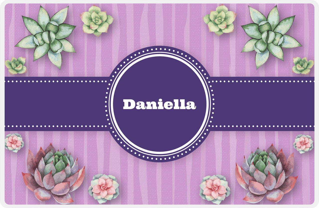 Personalized Cactus / Succulent Placemat I - Watercolor - Circle Ribbon Nameplate -  View