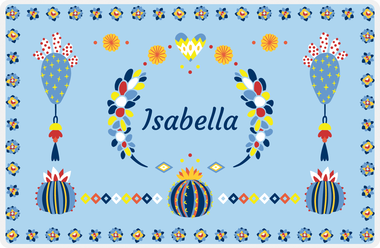 Personalized Cactus / Succulent Placemat IV - Cactus Wreath - Blue Background -  View