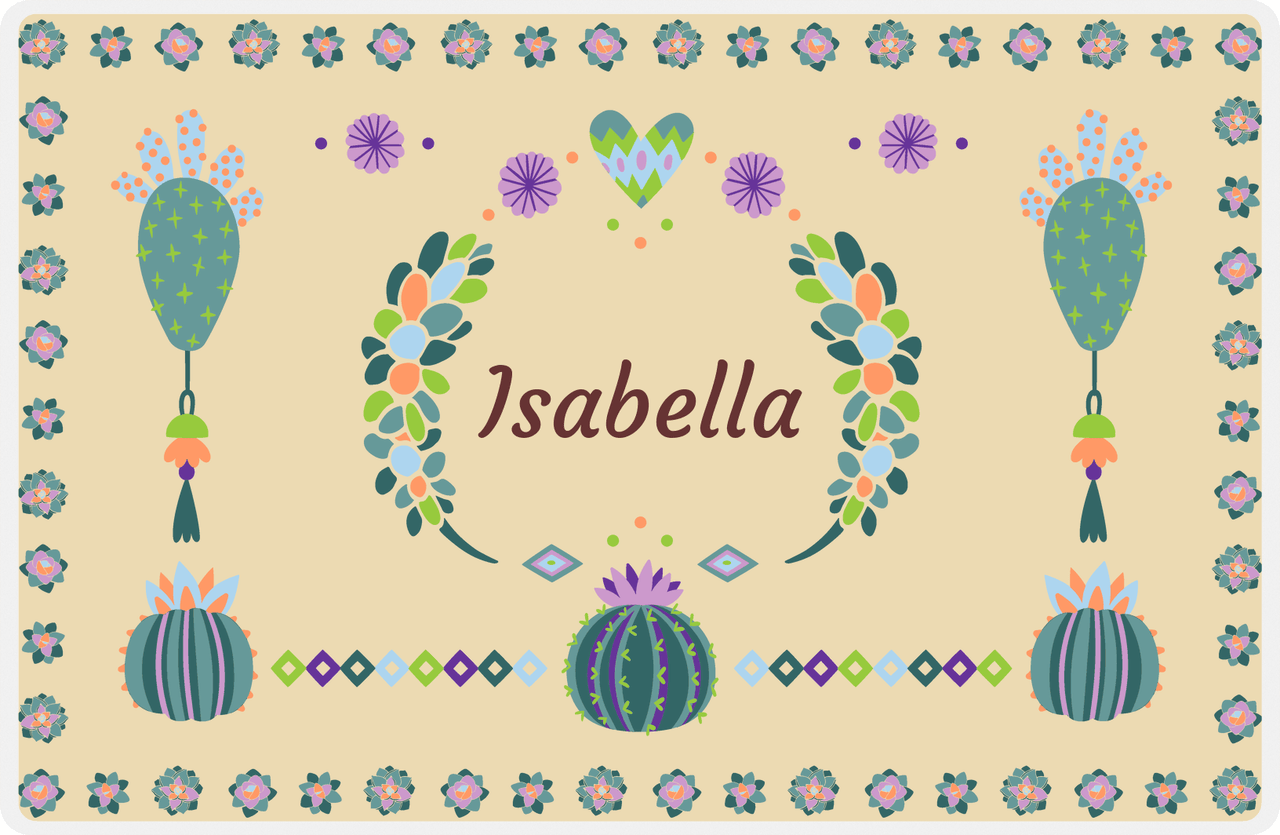 Personalized Cactus / Succulent Placemat IV - Cactus Wreath - Tan Background -  View