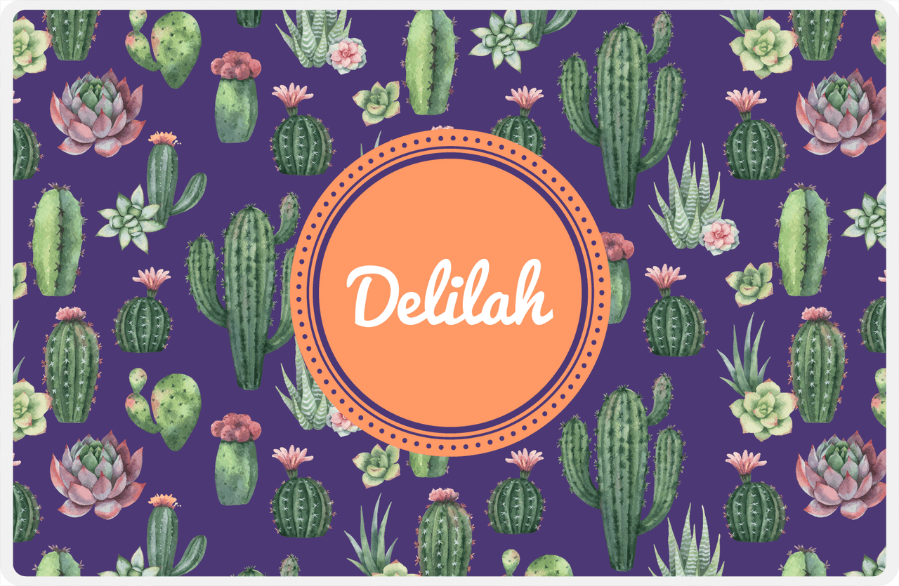 Personalized Cactus / Succulent Placemat V - Watercolor Cactus - Circle Nameplate -  View