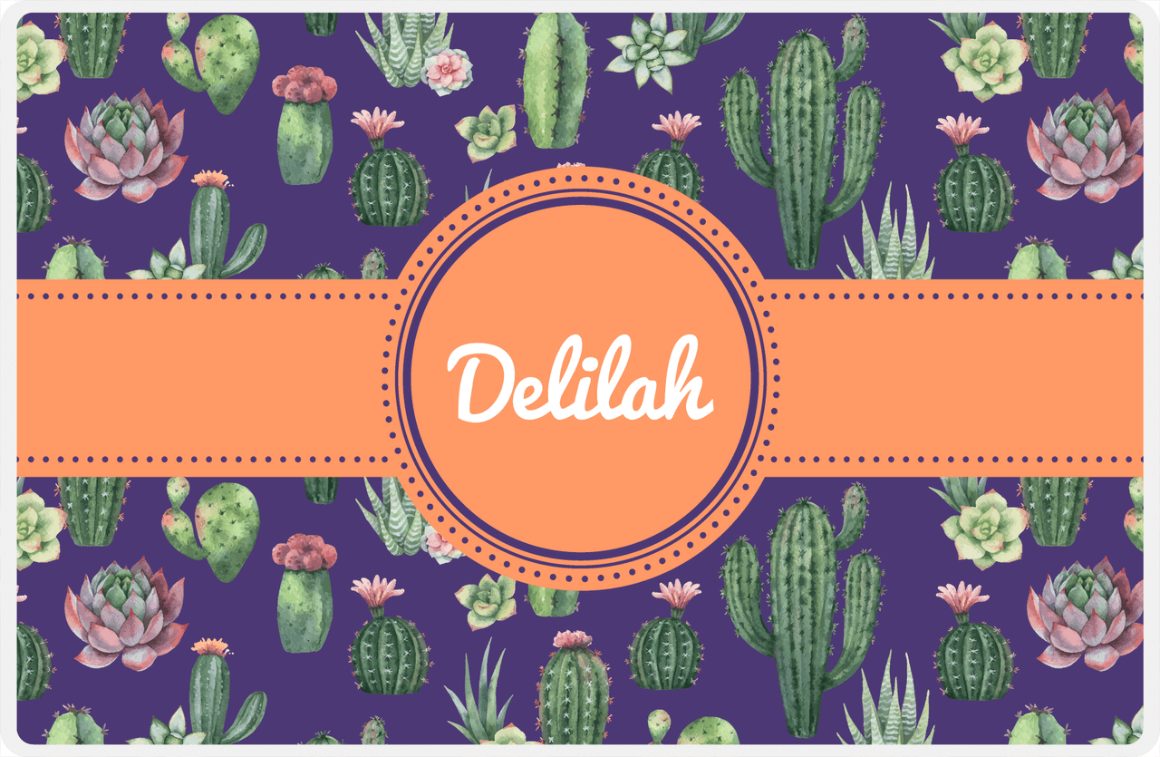 Personalized Cactus / Succulent Placemat V - Watercolor Cactus - Circle Ribbon Nameplate -  View