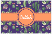 Thumbnail for Personalized Cactus / Succulent Placemat V - Watercolor Cactus - Circle Ribbon Nameplate -  View