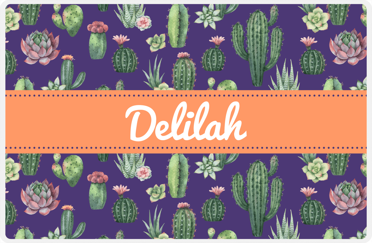 Personalized Cactus / Succulent Placemat V - Watercolor Cactus - Ribbon Nameplate -  View
