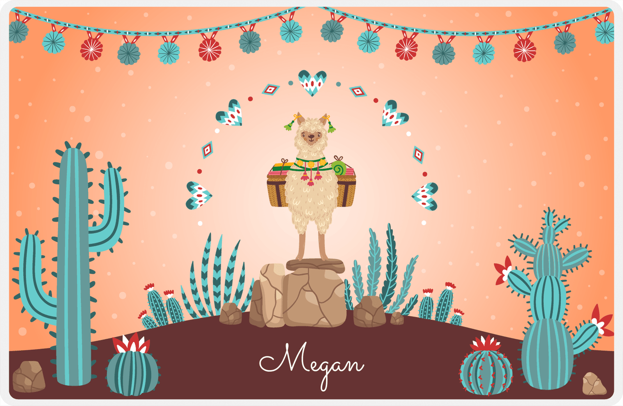 Personalized Cactus / Succulent Placemat VI - Alpaca Hill - Orange Background -  View